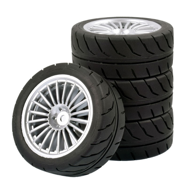 4x 1/10 RC Rubber Tires and Wheels Rims 12mm Hex For HSP HPI Tamiya On Road Car