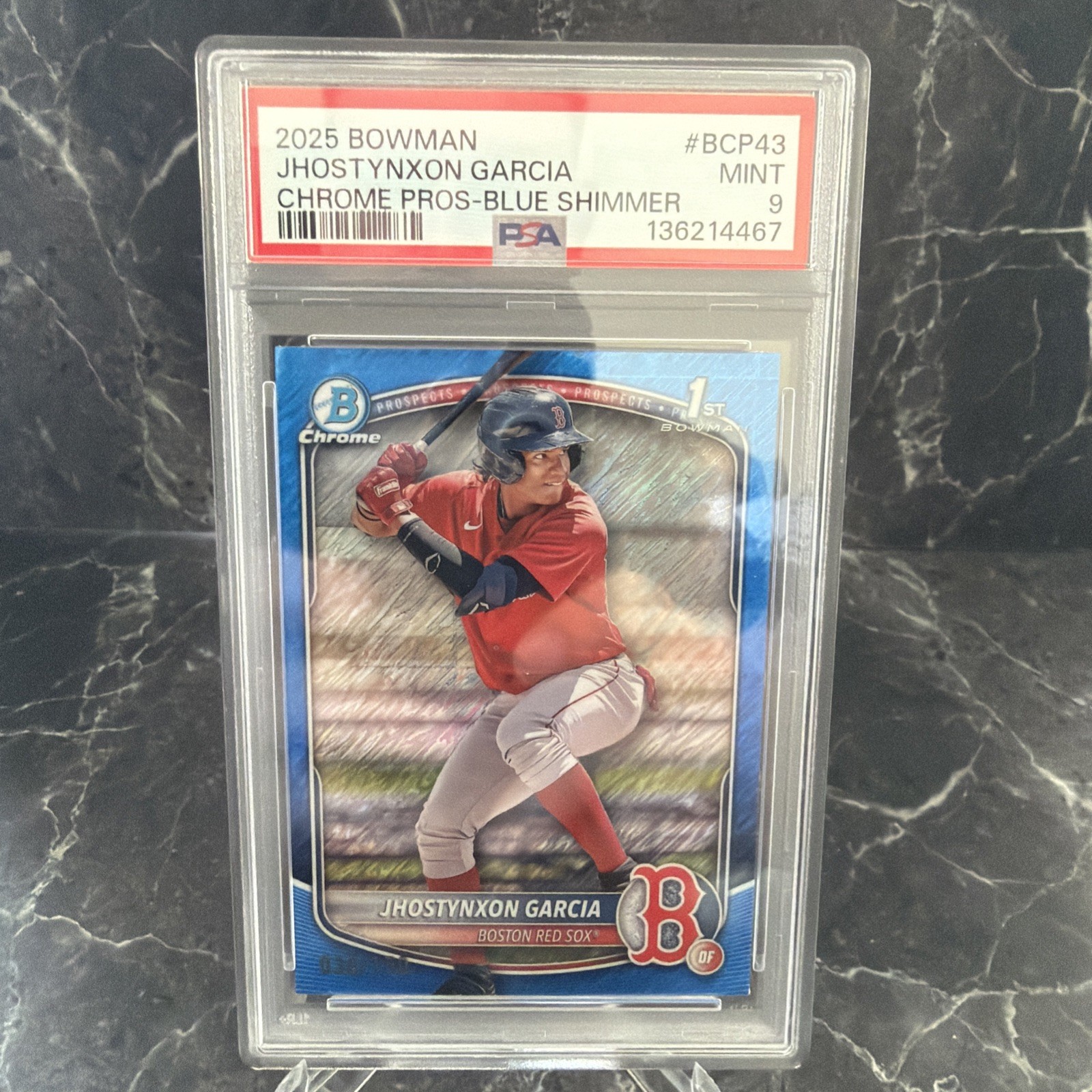 2025 Bowman Chrome Jhostynxon Garcia Blue Shimmer #'d 030/150 1st Bowman! PSA9 