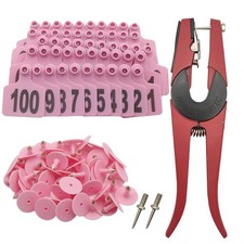 Cattle Ear Tags 001-100 Number Plastic Livestock Animal Tag for Cows Pink