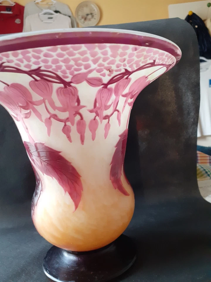 Ancien vase art nouveau signé A Delatte Nancy. Verre multicouche. Pate de verre. - Photo 4/4