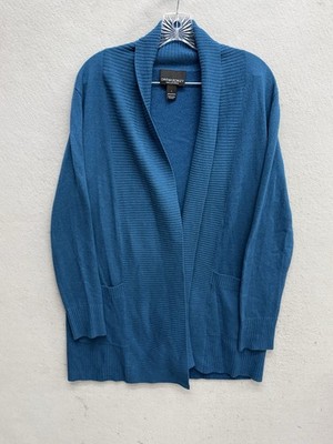 Cynthia Rowley Open Cardigan Large Womens Blue Open Front 100% Cashmere Soft