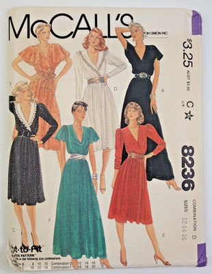 VTG 80s McCalls Sew Pattern 8236 Misses Pullover Dress Six Styles 12-14-16 UNCUT