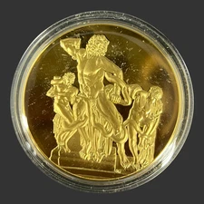 Vtg Art Treasures of Ancient Greece-Laocoon Gold Plated Bronze Medal
