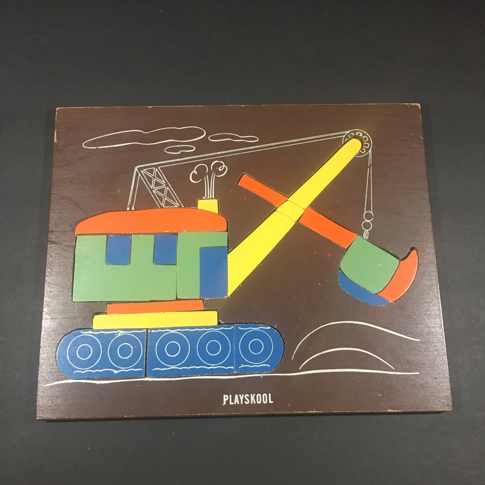 Vintage 1950s Playskool Wooden Puzzle Front End Loader Crane Excavator Rare HTF