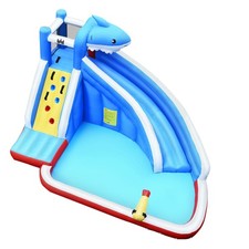 Inflatable Water Park Bounce House Slide Shark w/ Climbing Wall Splash Pool