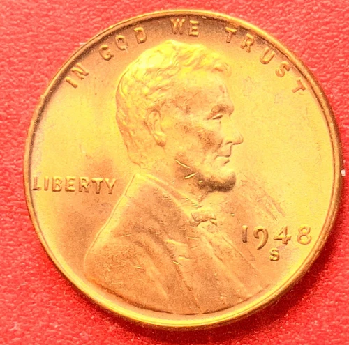 1948-S Lincoln Wheat Cent Penny GEM RED BU From an Original Bank Roll