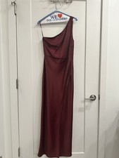 BHLDN Anthropologie Dylan One Shoulder Satin Side Slit Gown Dark Berry Sz 4