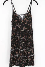 Rue21 Dress Womens Small Black Floral Tiered Sleeveless Sundress Mini Boho Rayon