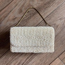 White beaded embroidered evening bag clutch