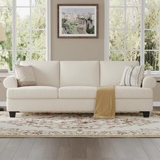 Contemporary Two-Cushion Sofa in Cream Linen-Blend Upholstery