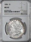 1886-P  $1  MORGAN SILVER DOLLAR  "PHILADELPHIA MINT"  NGC MS62 #8675096-032