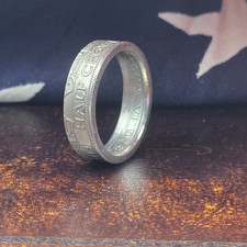 BRITISH HALF CROWN COIN ART SIZE 15.75 RING 10.6GR 3200