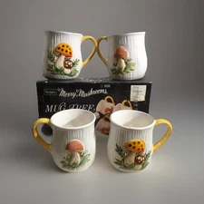 Merry Mushroom Mugs Cups Japan Sears Roebuck 1978 Set Of 4 Original Box No Stand
