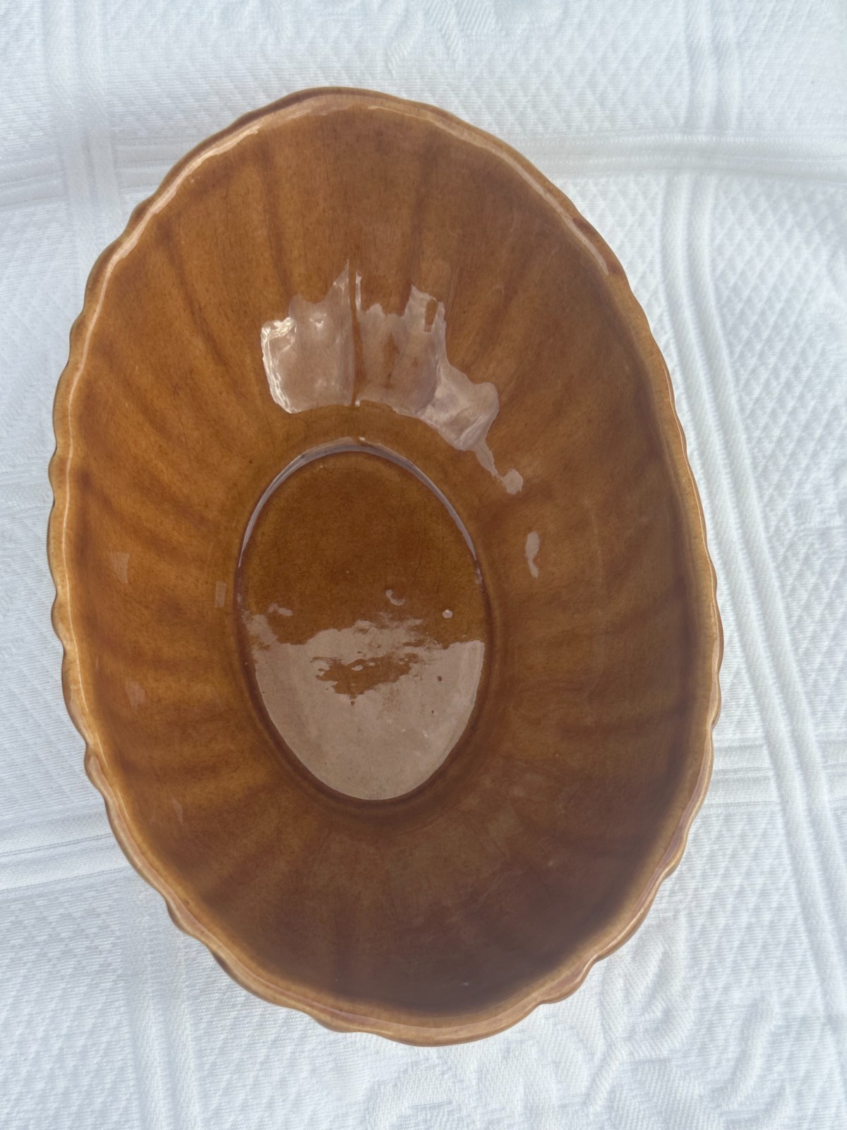 Vintage MCM Haeger 4020B Medium Brown Ribbed Oval Bowl Planter  9" X 6" - READ