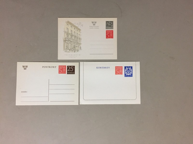 Three mint Sweden postal stationery with OVERPRINT stamps