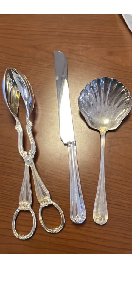 Pinças Gorham banhadas a prata Itália, colher de concha, faca para servidor de bolo - Imagem 4 de 4