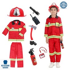 Kids Fireman Costume Fire Chief Cosplay Role Play Uniform Helmet Accessories