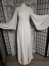 Vtg XS-S Wedding Dress 70s Full Angel Wing Sleeve boho medieval gothic Ooak gown