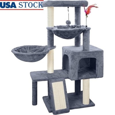 Cat Tree W/ Condo Two Hammocks Scratching Posts Activity Center Indoor Cats New