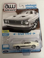 1973 FORD MUSTANG MACH 1 PEARL WHITE 1/64 DIECAST BY AUTO WORLD 64482-AWSP173 B