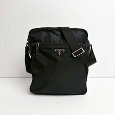 PRADA 3123 Triangle Logo Nylon Leather Black Crossbody Messenger Bag Auth