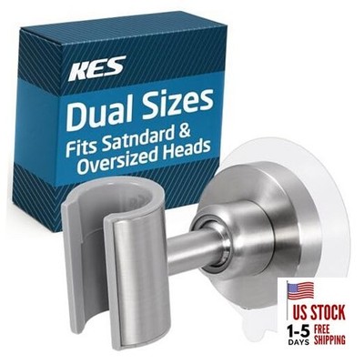  All Metal Shower Head Holder Adhesive, Dual-Size Opening Brushed Steel