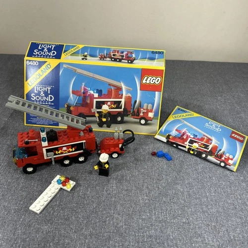 Vintage LEGO Light & Sound Set 6480 Hook Ladder Fire Truck Box + Manual Working