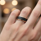 8mm Black Tungsten Band hammered Rose Gold Inlay Stepped Edge Wedding Ring — photo 6