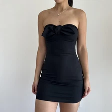 Susana Monaco Little Black Dress XS Strapless Bow Bodycon Cocktail Night Out