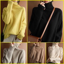 Womens Winter Chunky Knit High Neck Jumper Pullover Baggy Sweater Tops PLUS SIZE