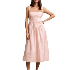 NWT BHLDN Poppy Square Neck Satin Jacquard Midi Dress Pink Size 14 return $190