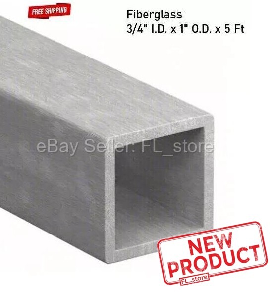 Square Fiberglass Hollow Tube 3/4" I.D. x 1" O.D. x 5 Feet Long 1/8" Wall ISOFR