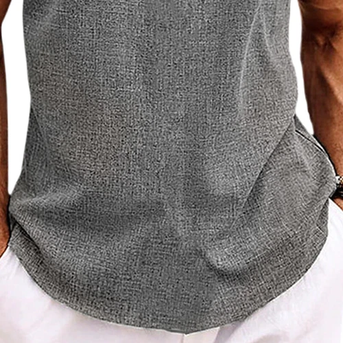 Mens Linen Shirts Summer Short Sleeve Tops V Neck Loose Casual Button Blouse ## - Picture 8 of 55