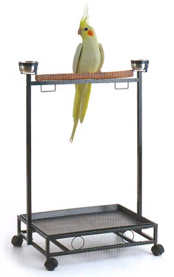 MCAGE Large Parrot Bird Play Wood Perch Stand Gym Play Ground Rolling Wheel Steel Bowl