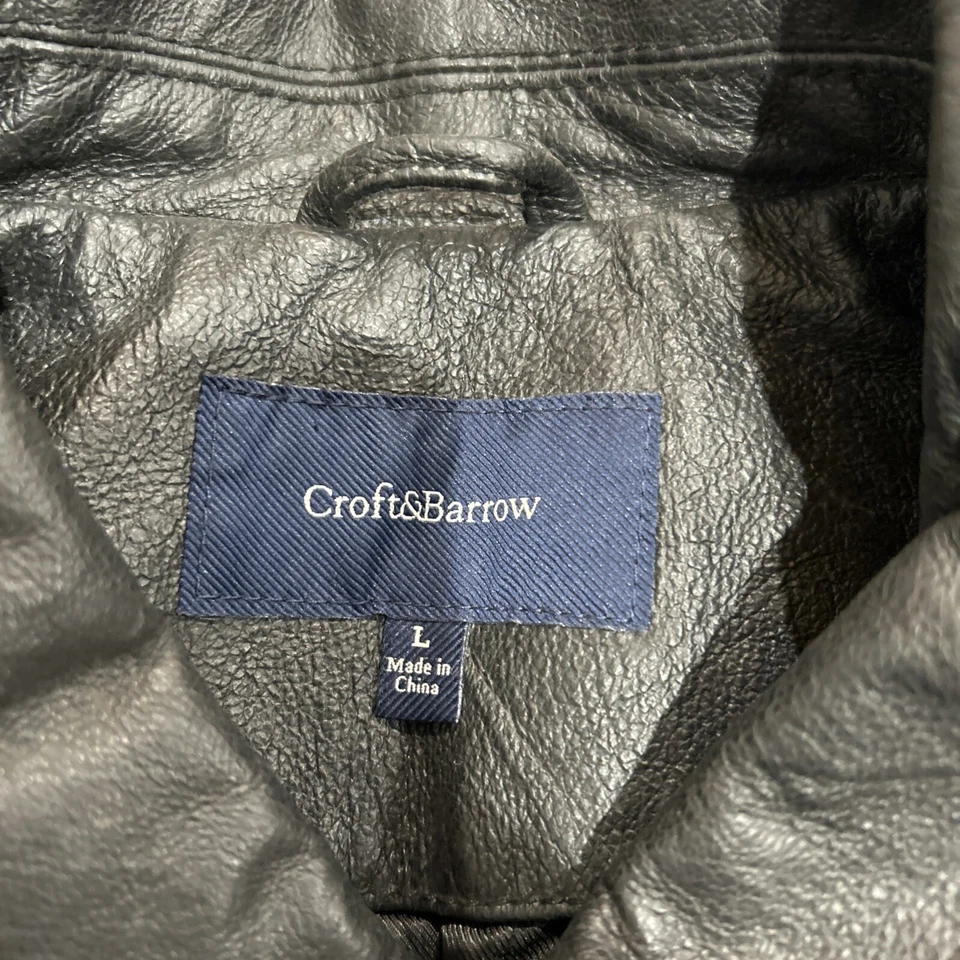 Chaqueta Bomber Croft & Barrow Cuero Grande Forrada Diamante Acolchada Cremallera Completa Para Hombre Foto 2 de 4