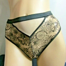 Victoria's Secret Mesh Floral High Waist Thong  Panties Black  Small   Nwt 