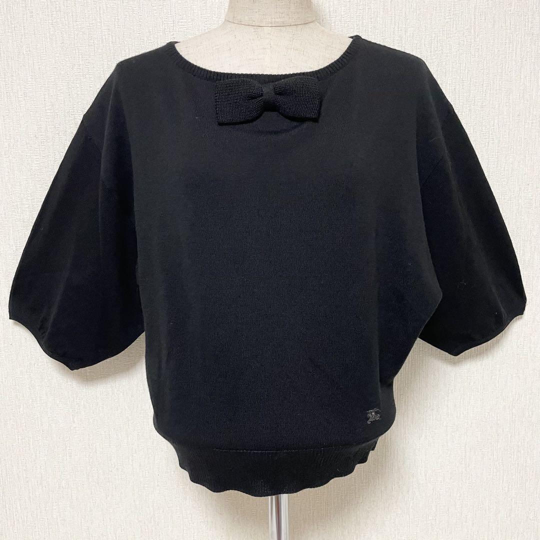 Burberry Ribbon Wool Knit Dolman Sleeve Top Black Size 38 M New