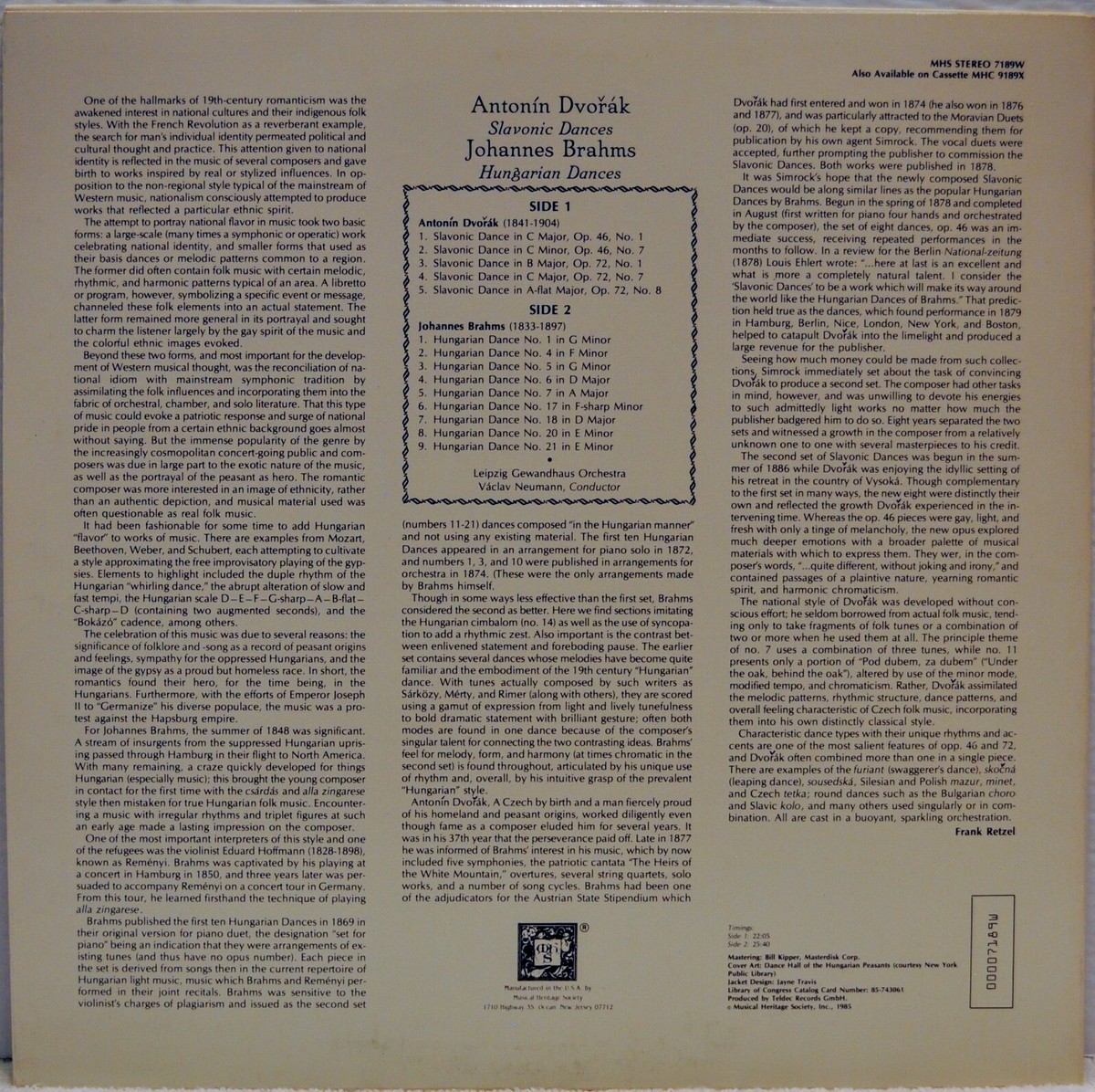 独LP Johannes Brahms / Antonin Dvo? Hungarian Dances / Slavonic Dances SXL2249 Speakers Corner Reco /00260 Antonin Dvorak Slavonic Dances Johannes Brahms Hungarian