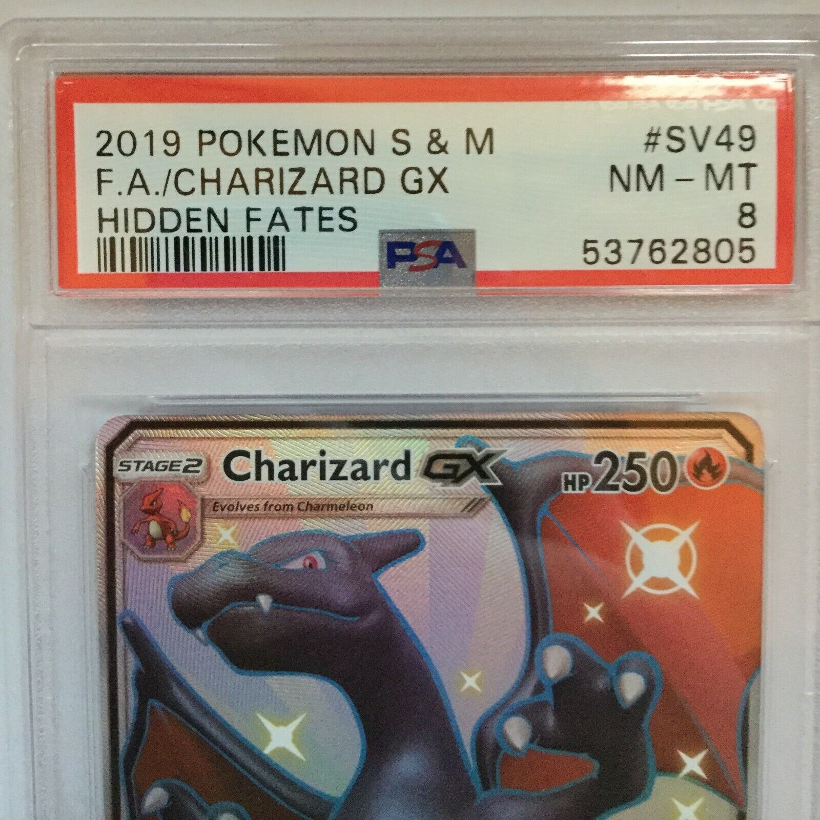 2019 Hidden Fates SV49 Shiny Charizard GX Beckett NMM 8 Free Ship & Tracked