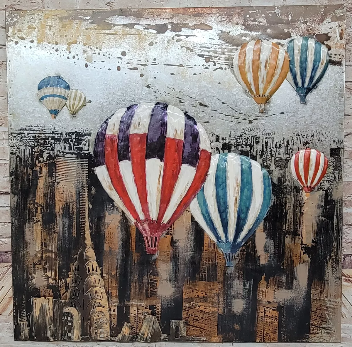 Vintage Hot Air Balloons 3D Handmade Wall Decoration mixed Media