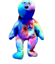 TIE DYE BEANIE BABY TEDDY BEAR PEACE SYMBOL NO TAG