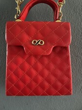 Walborg Purse Handbag Red Quilted Vinyl Red Ribbon Strap 1960 s