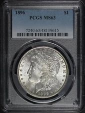 1896 Morgan Dollar PCGS MS-63 Obverse Struck Through Error