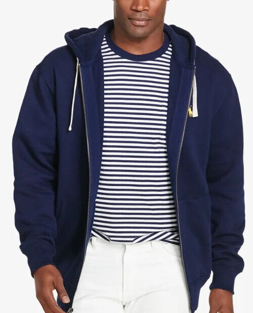 Polo Ralph Lauren uomo TG 4XL Alta blu navy giallo pony pile full zip con cappuccio