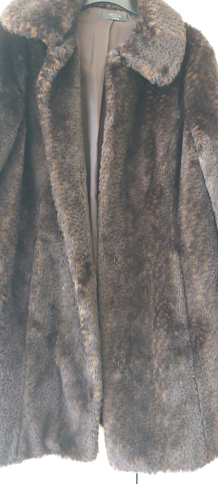 Women Ladies Faux Fake Fur Dark Brown Jacket Coat by Moda at