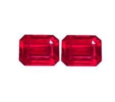 Loose Gemstone Natural Red Ruby 8-10 Ct CERTIFIED Pair Fine Emerald Cut Gem RR08