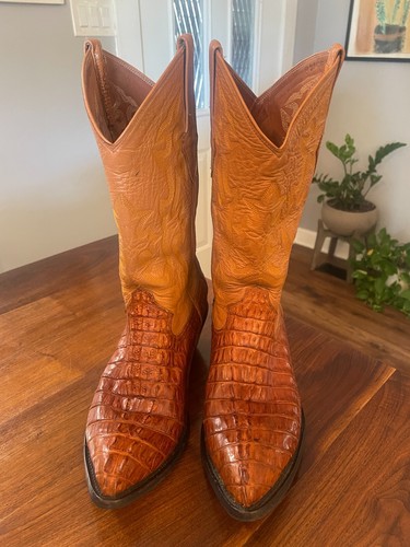 Max Leather Alligator Tail Boots Men's 8.5EE Cowboy Western Brown Preowned