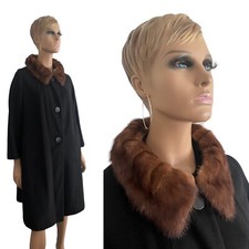 Exclusive Quality Solid Cashmere Overcoat Mink Collar Long Sleeve Black - Size L