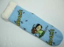 Peanuts Snoopy Lucy Sherpa Lined Unisex Non Slip One Size Blue Sock Slipper