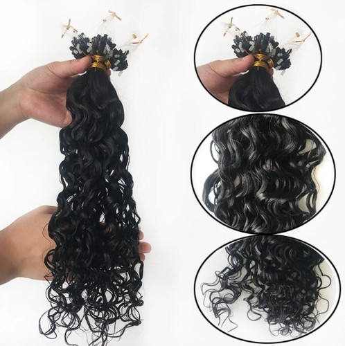 18-24" Curly Wavy Micro Beads Ring Loop Human Remy Hair Extension 100 Strand 70g - Picture 7 of 28